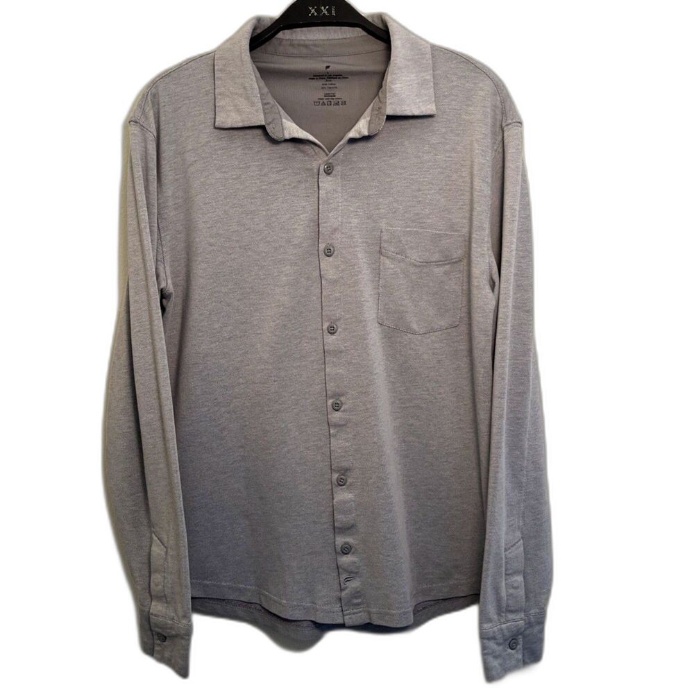 FABLETICS Men’s The Dash Long Sleeve Button Up, Heathered Gray- Small